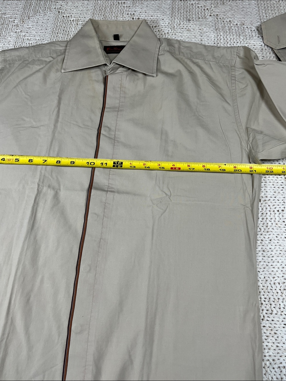 Ben Sherman Beige Lightweight Button Down Shirt with Dark Trim - Picture 8 of 11
